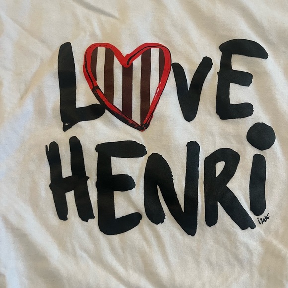 White Graphic T-Shirt Love Henri Design vintage like new Henri Bendel med/large - Picture 2 of 6